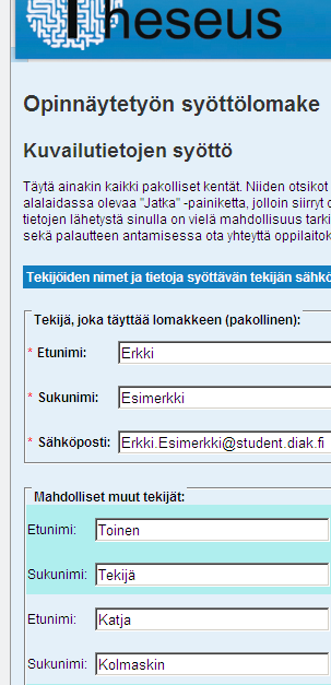 7. Kirjoita tallennuslomakkeeseen kaikki pyydetyt viitetiedot. Omat tietosi tulostuvat kirjautumistiedoista, mutta mahdolliset muut tekijät pitää lisätä.
