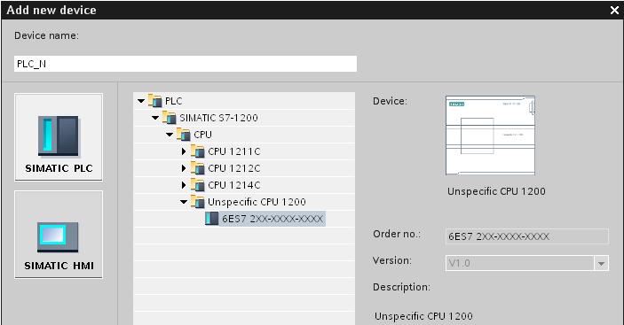 Harjoitus 4: Uuden laitteen lisääminen TIA-S7-1200 / Sivu 32 Siemens Osakeyhtiö 2011 Tehtävän kuvaus Lisätään Unspecific CPU 1200 (määrittelemätön CPU) uudeksi