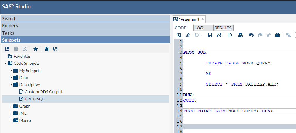 Muita käteviä Snippetejä PROC SQL:llä puolivalmis pohja PROC SQL