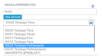 Tee ensin perhesidos Mene perheenjäsenen tietoihin Jäsenyys-välilehdelle ja lisää hänelle perheenpää Maksaja/perheen pää-kenttään.