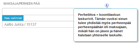 Perheliitosten ylläpito Perheliitos lisätään yhdistämällä maksettavat jäsenet maksajaan Jäsenyys-välilehden kautta.