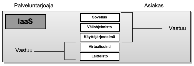 3. Fyysisen infrakstuurin merkitys saatavuuteen 29 Kuva 3.7: Platform-as-a-Service (PaaS), Alusta ohjelmistolle Kuva 3.