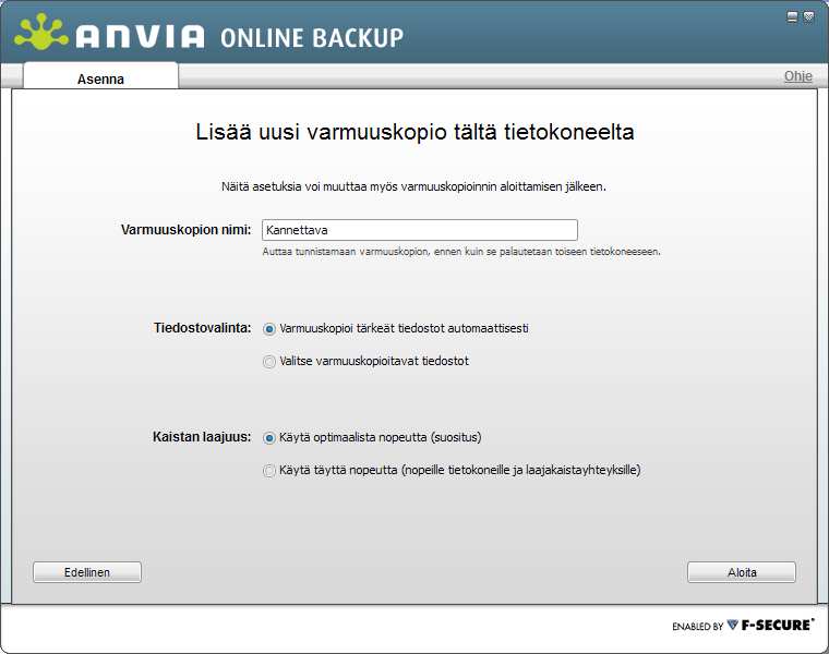 6(7) Kuva 12 Voit muuttaa varmuuskopion nimen mieleiseksesi, jotta tunnistat sen myöhemmin. Tarvitset nimeä, jos siirrät varmuuskopion toiseen tietokoneeseen.