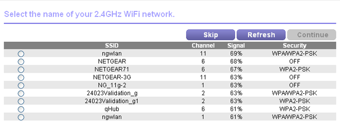 Yhdistäminen selaimella 1. Etsi WiFi-verkkojen hallintaohjelmalla tietokoneessa tai WiFi-laitteessa WiFi-verkko nimeltä NETGEAR_EXT (SSID).