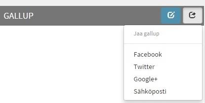 painikkeella ja kysymyksen vastausvaihtoehtoja lisätään Lisää vastausvaihtoehto -painikkeella avaa äänestettäväksi -toiminto tekee gallupin aktiiviseksi jakotoiminnot: jaa gallup