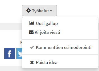 Idean kirjoittaminen ja julkaisu 2/2 työkalut: uusi gallup kirjoita viesti huomioi, että idean voi poistaa ja sen