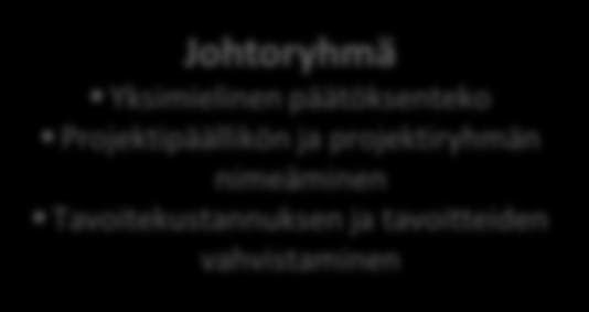Vuorovaikutus Vuorovaikutus Yhteinen organisaatio Tilaajaorganisaatio selkeät tavoitteet ja reunaehdot integroituminen omistajan kanssa parhaat resurssit päätöksenteon delegointi Palveluntuottajat