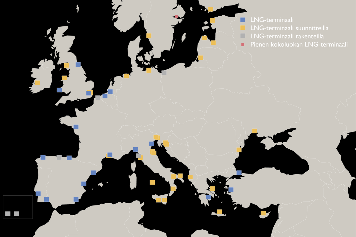 Nesteytetyn maakaasun tuonti kasvaa Euroopassa Euroopassa kaasun kulutus taantunut heikon taloustilanteen myötä (2011: -9%) LNG:n suhteellinen osuus on kasvussa: Eurooppalaisten LNG-terminaalien