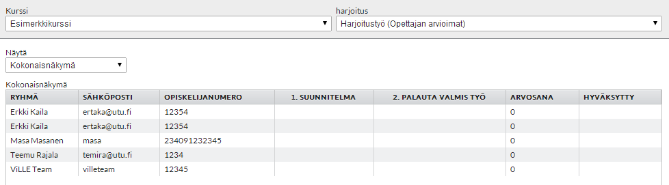 Voit syöttää tai muuttaa demonstraatiomerkintöjä myös itse klikkaamalla opiskelijan nimeä demotaulukosta, syöttämällä merkinnät ja klikkaamalla Ok. 7.2.