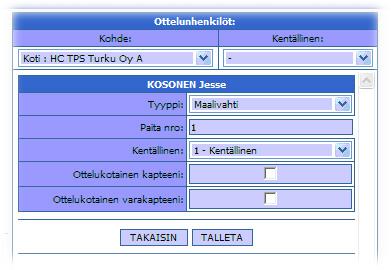 Kokoonpanot Pelaajan tietojen muutos Avaa numerosta