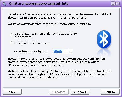 - Seuraavassa ikkunassa näkyy Bluetooth-laitteiden luettelo. Valitse tästä luettelosta puhelin, johon muodostetaan yhteys. Voit siirtyä seuraavaan vaiheeseen napsauttamalla Seuraava-painiketta.