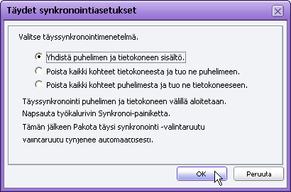 5.5. Täysi synkronointi Täysi synkronointi -toiminto käynnistää synkronoinnin laitteiden välillä.