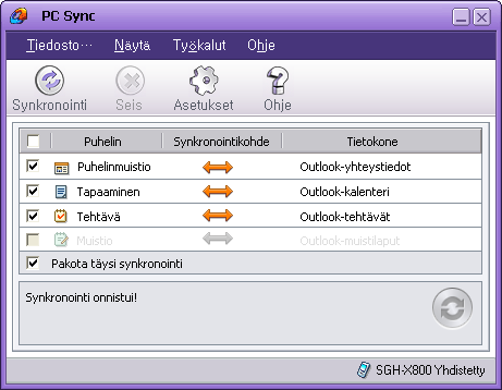 Kun täysi synkronointi on suoritettu, ruutu palaa takaisin tavalliseen