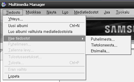 9.2.4. Hallitse tiedostoja Multimedia Managerilla voi tuoda ja hallita erityyppisiä mediatiedostoja. 9.2.4.1. Hae tiedostoja Multimedia Managerilla voi tuoda eri lähteistä mediatiedostoja.