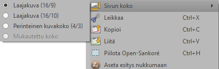 Varsin kätevä painike on Näytä työpöytä, koska sitä napsauttamalla pääsee työpöydälle. Open-Sankoré jää kuitenkin taustalla päälle ja sen työkalut ovat käytettävissä.