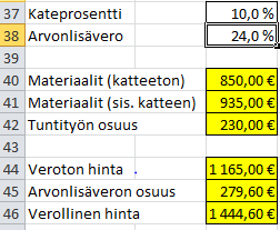 sekä siitä, onko työ ulkoiselle vai sisäiselle asiakkaalle. Esimerkissä kaikki hinnat ovat keksittyjä eivätkä ne ole toimeksiantajan oikean hinnaston mukaisia. 35 KUVA 10.