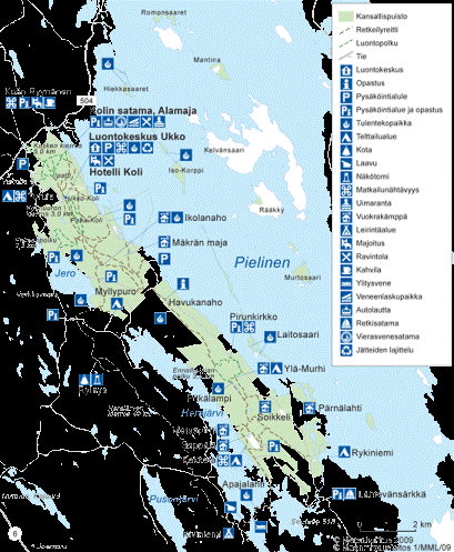 KUVA 2: KOLIN KANSALLISPUISTO LÄHIALUEINEEN, LÄHDE: METSÄHALLITUS 2010 Kolilla luontomatkailua on kehitetty erilaisin hankkein, joita on koordinoinut Ukko-Kolin ystävät ry vuodesta 2001 alkaen.