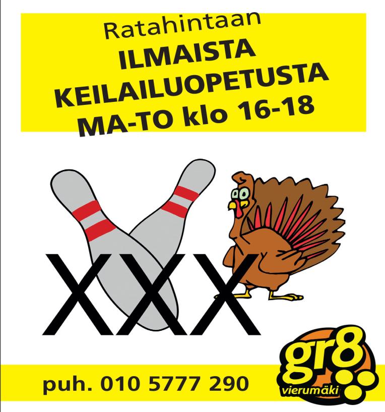 täten, 5.10. alkaen Cooken ilmoittautuminen Classicin caddiemasterille. LIIKUNTAPAIKKAVARAUKSET Urheiluhallilta ma-la klo 08.00-21.00, su 08.00-21.00 puh. 010 5777 030 URHEILUHALLI puh.