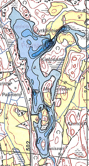 Polvijärven kunnostuksen yleissuunnitelma 2008: I POLVIJÄRVEN TILA - Perustiedot Kuva 1. Polvijärven syvyysvyöhykkeet (Hakala 2007). Maanmittauslaitos lupa nro 340/MML/08.