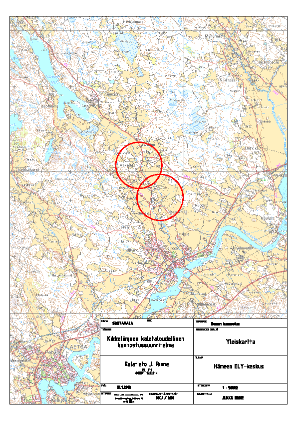 2 Vesistö olosuhteet ja kunnostuskohteet Kikkelänjoki Kuva 1. Kikkelänjoki ja kunnostuskohteiden P3-P5 ja P6-P13 sijoittuminen.