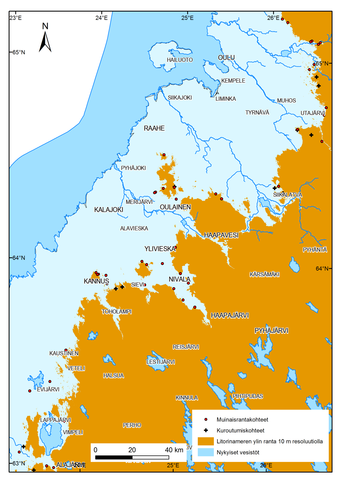 67 tutkimuksiin) ja ylempänä oleva yli 97 metrin taso, joka saattaa olla Ancylusvaiheen taso.