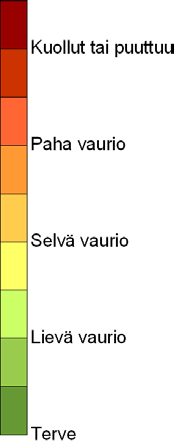 Kuva 29. Sormipaisukarpeen vaurioasteet havaintoaloilla vuonna 2010. Kuva 30.