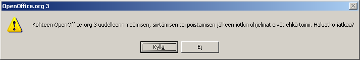 - 113 - OpenOffice on edellisten toimenpiteiden tuloksena poistettu tietokoneesta. Joitakin pieniä siivoustoimenpiteitä voidaan silti vielä tehdä.