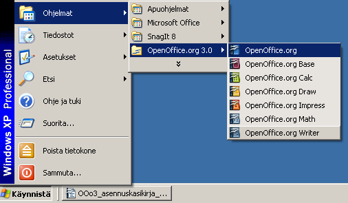 - 20 - Asennus on valmis. Jatketaan napsauttamalla painiketta Valmis. OpenOffice.org on käyttövalmis. Asennuksen alussa työpöydälle muodostetun väliaikaisen kansion OpenOffice.org 3.