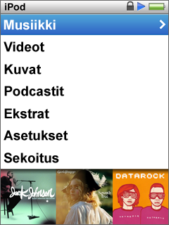 Kohteiden symbolit osoittavat niiden tyypin tulosluettelossa: kappale, video, artisti, albumi, äänikirja tai podcast.