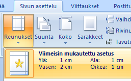 Ohje tekstinkäsittelyharjoitus 10 Pöytäkirja, jossa käytetään ylätunnistetta Standardiasiakirjan asettelut Microsoft Word 2007 ja 2010 versioissa Word ohjelman oletusasetukset ovat sellaiset, että