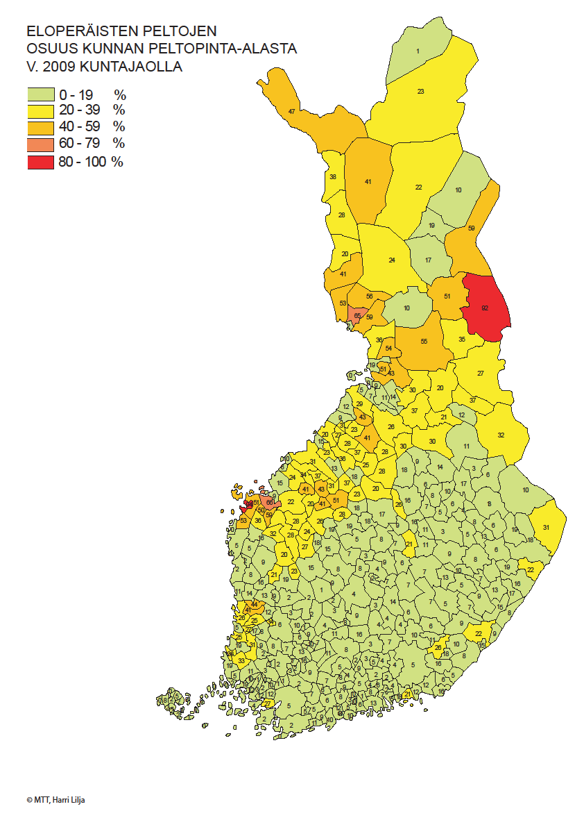 Turvepeltojen määrä Eripaksuisten turvemaiden määrä turpeen paksuus ha % peltoalasta alle