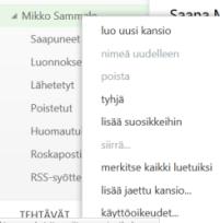 Oikealle puolelle aukeaa valikko, jossa näkyy kansiot, joihin olet aiemmin siirtänyt viestejä. Jos luomasi kansio ei ole listalla, niin napauta lisää.