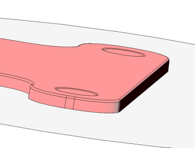 Kuva 4. Edellisen kuvan muodot muotin liikkuvassa (vasemmalla) ja kiinteässä (oikealla) muottipuoliskossa. Hellitys mahdollistaa kappaleen poistamisen muotista.