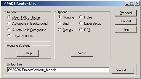 49 Valitaan Tools PADS Router Avautuu kuvan 63 näkymä ja valitaan Proceed ja avautuu PADS Router ohjelma. Kuva 63. PADS Router Link Layout avaa PADS routerin.