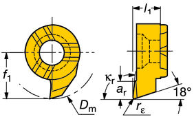 TURN - FN orout M-terät Lastunmuotoilijalla varustettu geometria orout M - terät KATKASU A URANSORVAUS Sorvaus M-07T093 Asetuskulma κ r 93 Rintakulma -3 Kuvassa oikeakätinen malli.