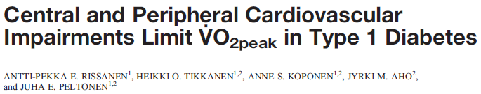 7 T1D-miestä (35 ± 6 v) ja 10 tervettä (34 ± 7 v) Ryhmät kaltaistettu: ikä, antropometria ja fyysinen aktiivisuus T1D-miehet diabetestaan lukuun ottamatta terveitä Nousujohteinen, maksimaalinen
