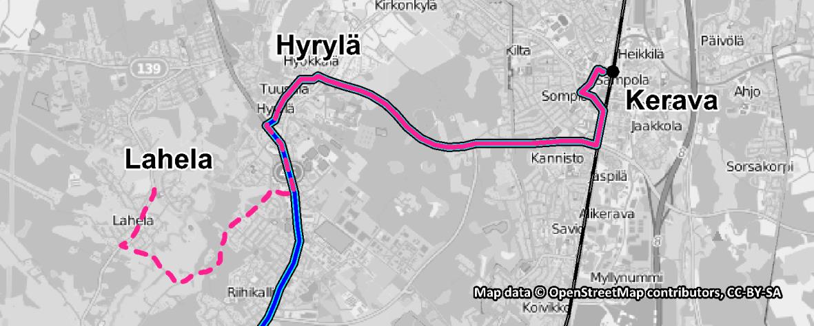 Kuva 48. Reittivaihtoehdot Hyrylä-Helsinki liikenteessä. 9.2.