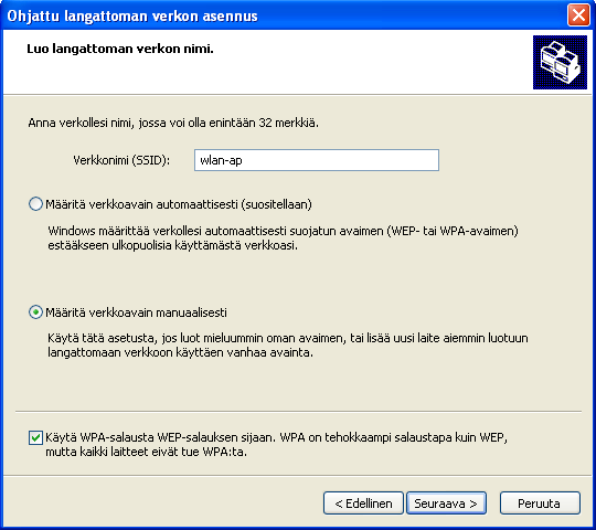 Kirjoita Telewellin hallintaohjelmaan määrittelemäsi verkonnimi (SSID) kohtaan Verkkonimi (SSID).