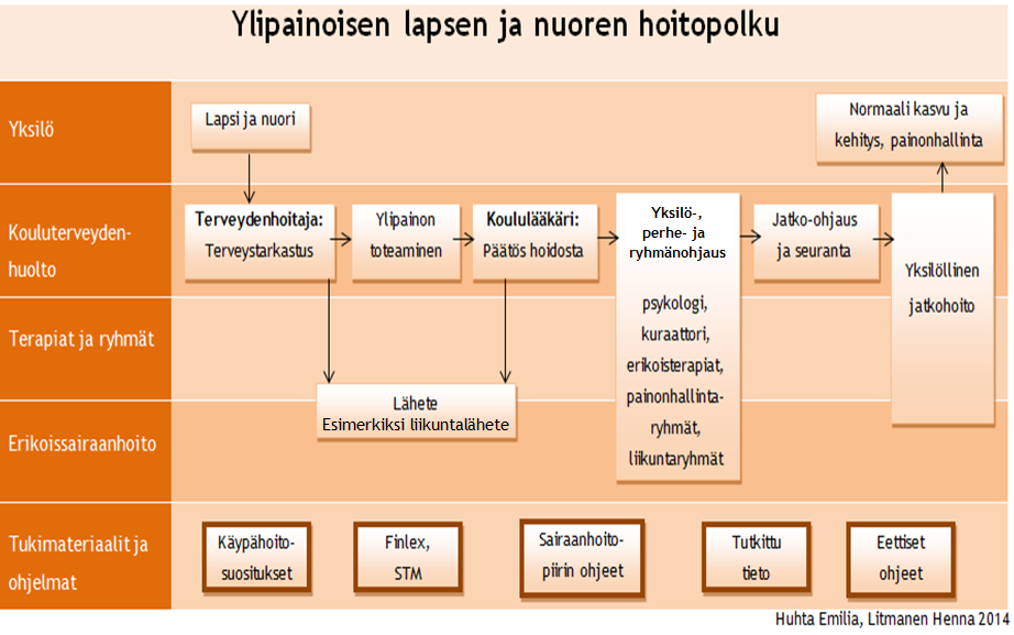 49 Kuvio 14: Ylipainoisen lapsen ja nuoren hoitopolku Kuvion 14 hoitopolku olisi yksi tapa kehittää ylipainoisen lapsen ja nuoren hoitoa Perusturvakuntayhtymä Karviaisen koulu- ja