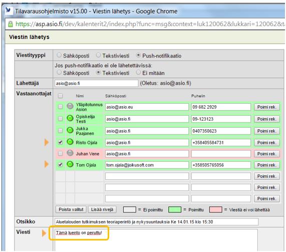 Kuva 15: Ilmoitusten viestisisällön kirjoittaminen Kun ilmoituksesi on valmis, klikkaa Lähetä viesti vain valituille -painiketta lähettääksesi ilmoituksen