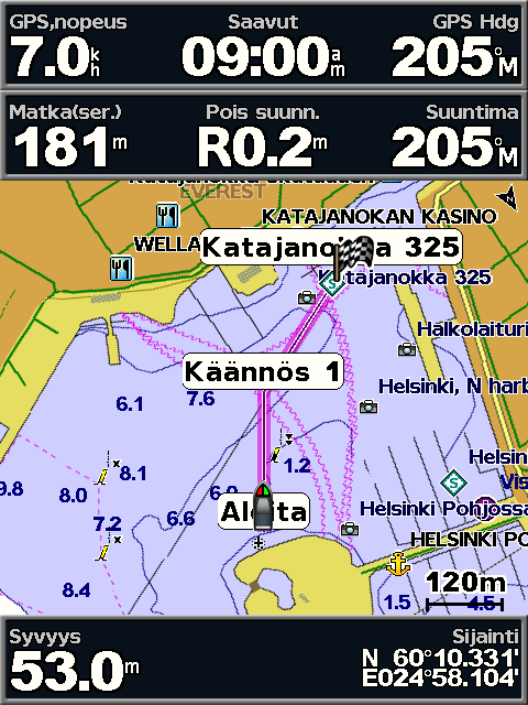 Minne? 4. Paina SELECT-painiketta. Voit lisätä käännöksiä toistamalla tätä vaihetta. 5. Painamalla MENU-painiketta voit peruuttaa, kumota viimeisimmän käännöksen tai aloittaa reitin navigoimisen.