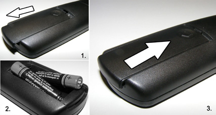 12V SPDIF VGA Sätta in batterier i fjärrkontrollen 1. Lyft försiktigt upp locket på fjärrkontrollens baksida. 2.