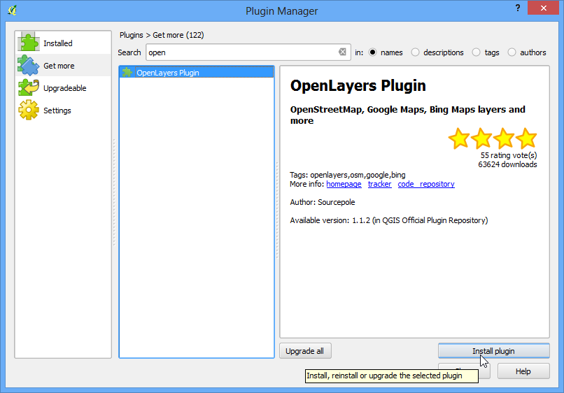 2. Once installed, go to Plugins OpenLayers plugin Add OpenStreetMap layer.