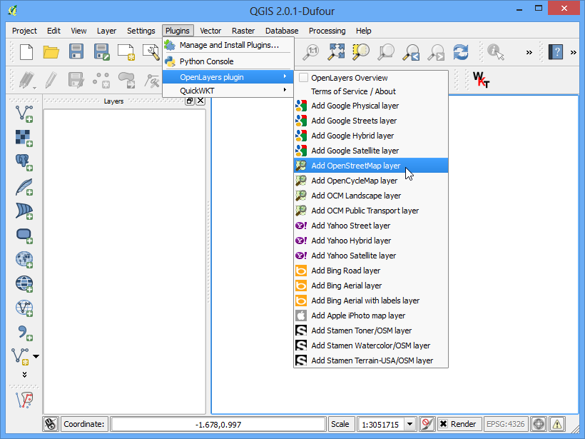 3. Now you have the OpenStreetMap layer loaded in QGIS. Note the Coordinate Reference System (CRS) for this layer.