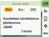 . easy-tilan ohjauspaneeli easy-tilassa ohjauspaneelista pääsee neljään asetusvaihtoehtoon: kuvan koko, salama, itselaukaisin ja easy-tila.