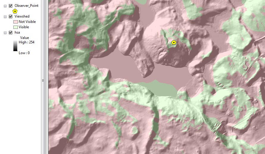 Analyysi voidaan suorittaa seuraavasti: 1. Avataan työkalu: ArcToolbox Spatial Analyst Tools Surface Viewshed. 2.