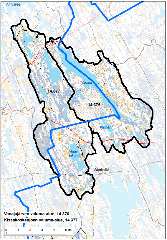 Pieksämäen kalastusalueen käyttö- ja hoitosuunnitelma Vi 31 11. Kissakosken valuma-alue ja Vanajajärven valuma-alue (kartta ELY Etelä- Savo).