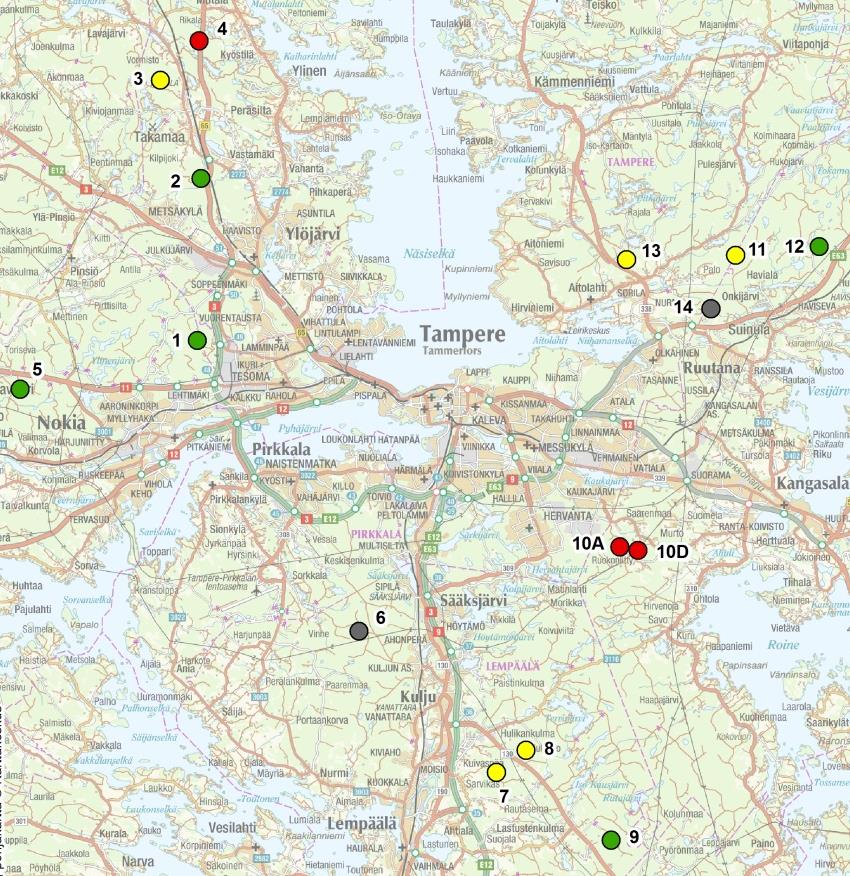 Keskeiset tulokset Hankkeessa löydettiin 146 kalliokiviainesten ottamiseen soveltuvaa aluekokonaisuutta, joilta voidaan saada kiviainesta yhteensä vähintään nelinkertainen määrä maakunnan tarpeeseen