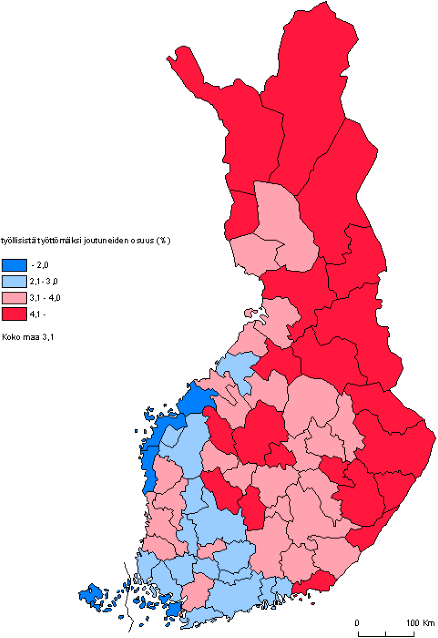 Työttömyysriski seutukunnittain 2011 Lähde: Tilastokeskus. V.