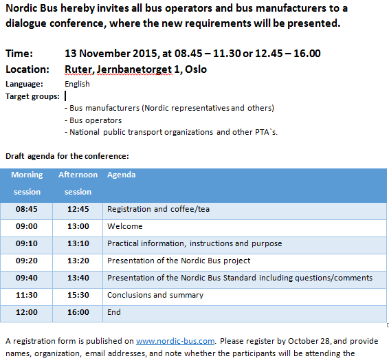 Nordic Bus Konferenssi Tilaisuuden tiedot sekä